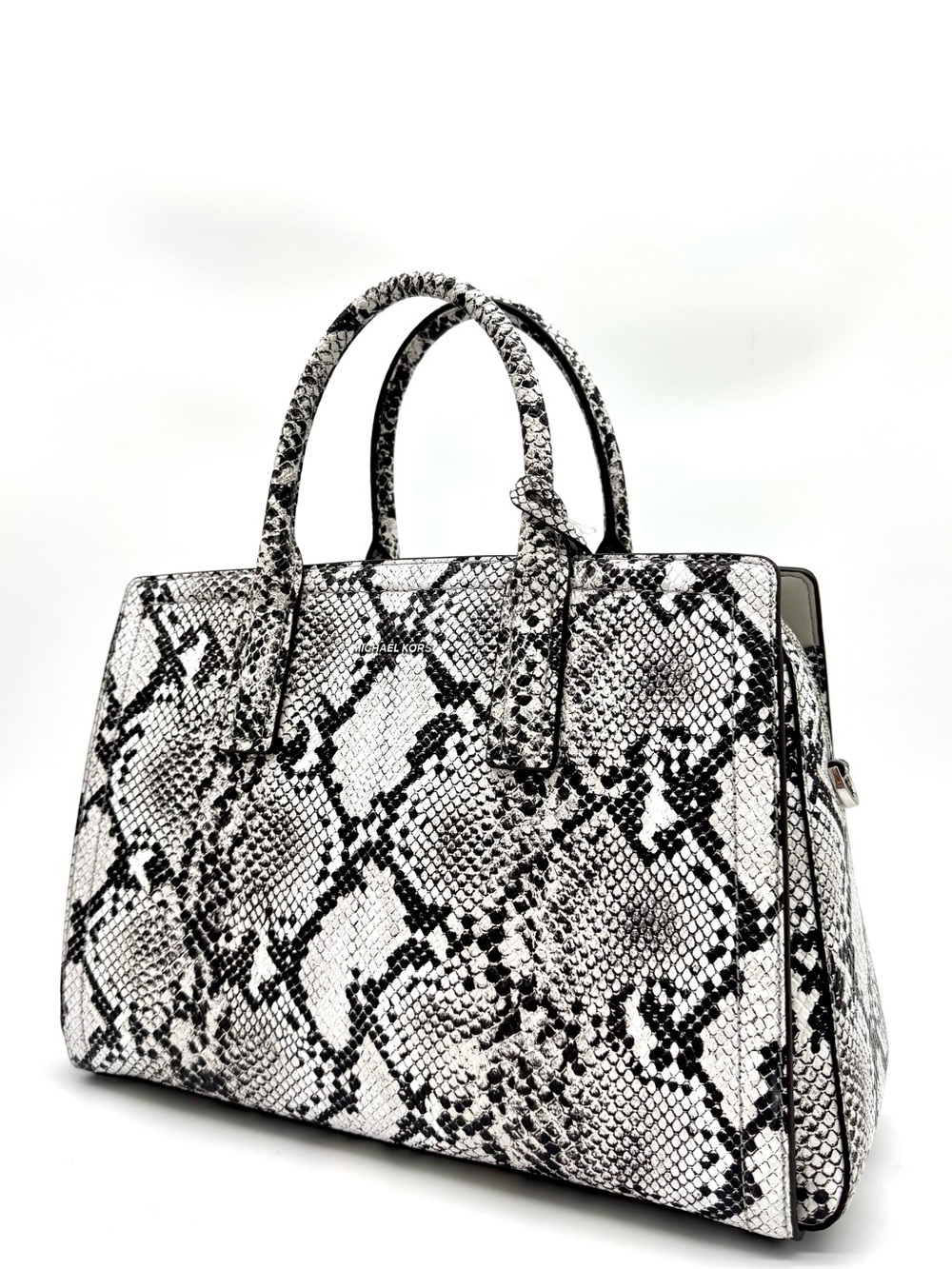 Michael Kors Laila Medium Snakeskin Leather Satchel Bag-Aluminum